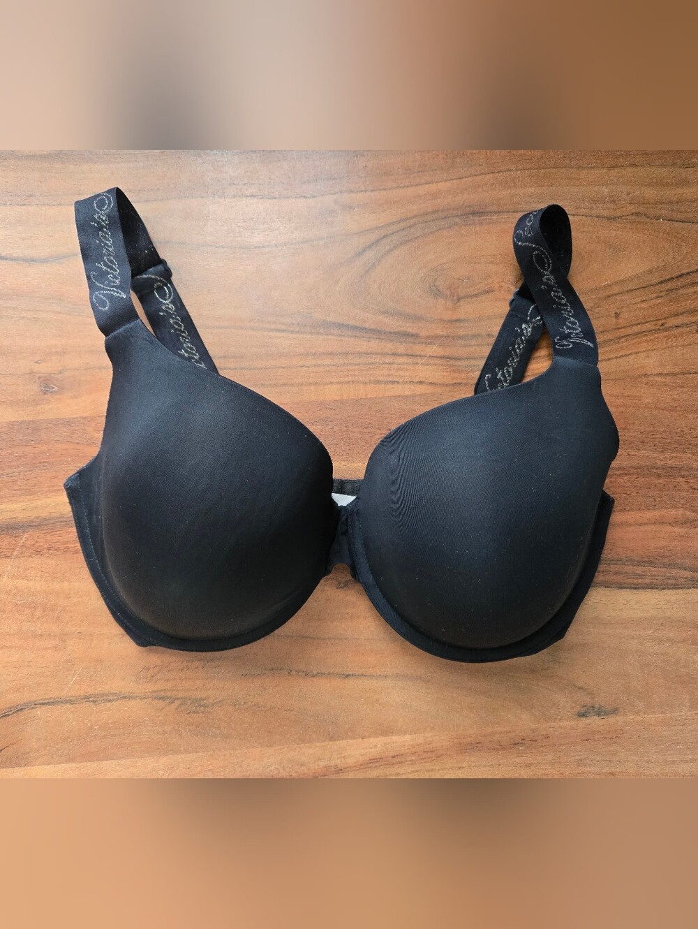 Victoria's Secret Black T-Shirt Bra with Logo Straps 34DDD